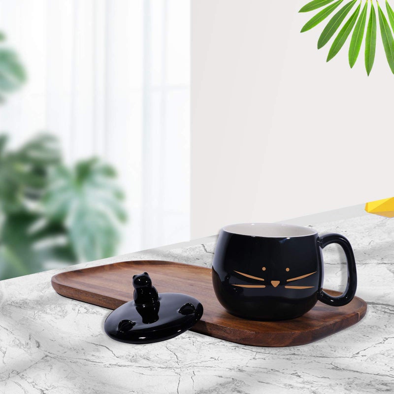 Koolkatkoo Cute Cat Coffee Mug With Cell Phone Holder Lid - Unique Ceramic Tea Porcelain Cup for Cat Lovers - Gold Black Gift for Women - Image 5